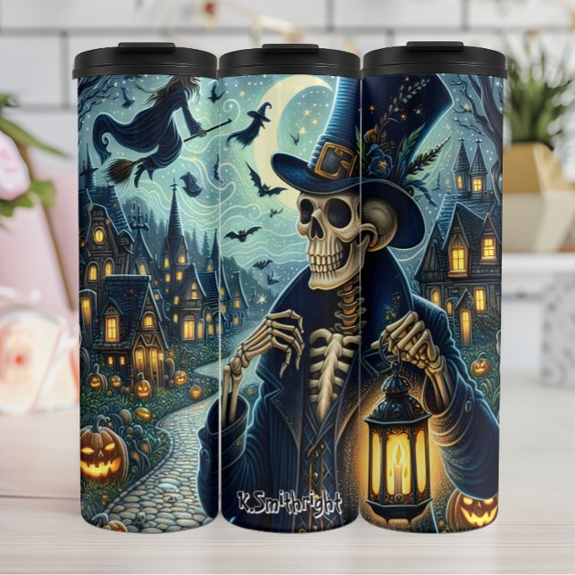 Halloween Skeleton Gentleman mit Lantern Thermosbecher (Von Creator hochgeladen)