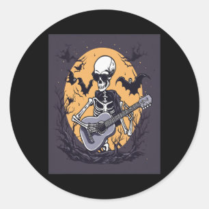 Halloween Skeleton Gitarrenmusik Funny Skul Runder Aufkleber
