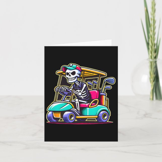Halloween Skeleton Golf Cart Golfer Karte (Vorderseite)