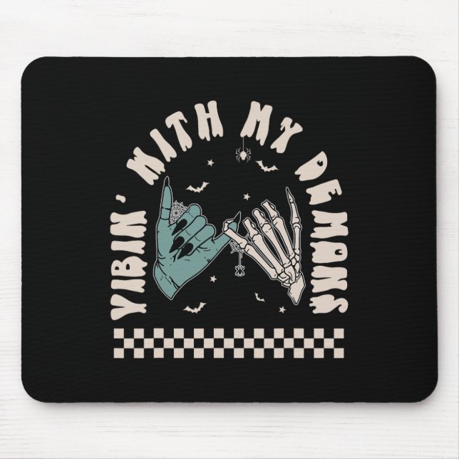 Halloween Skeleton Hand Funny Vibing mit meinem Dä Mousepad (Vorne)