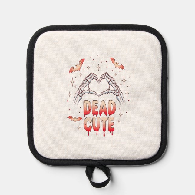 halloween Skeleton Hands Heart, Bats & Blood Topflappen (Vorderseite)