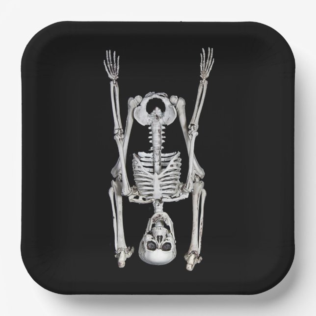 Halloween Skeleton Headstand Pappteller (Vorderseite)