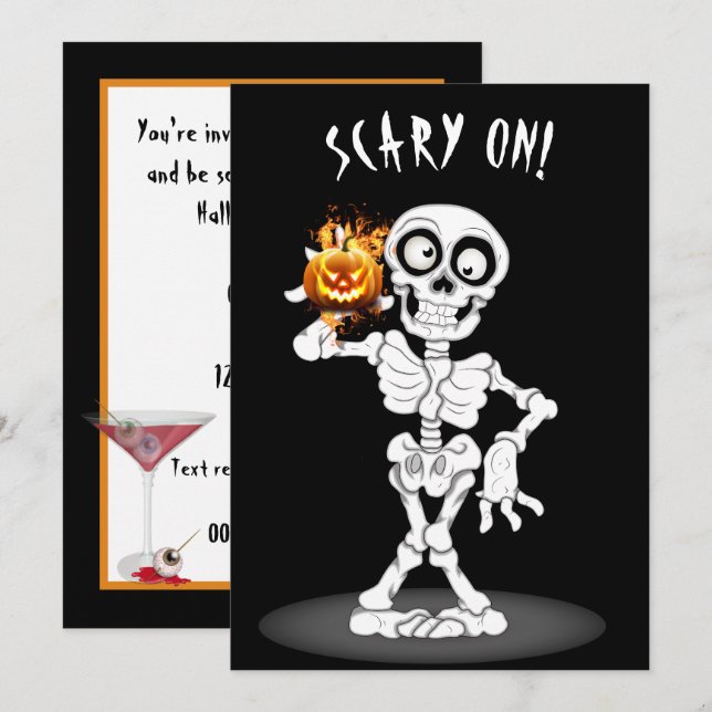 Halloween Skeleton Holding a Jack-o-lantern Einladung (Vorne/Hinten)