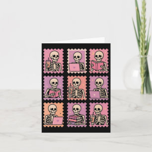 Halloween Skeleton Holding Coffee Postage Briefmar Karte