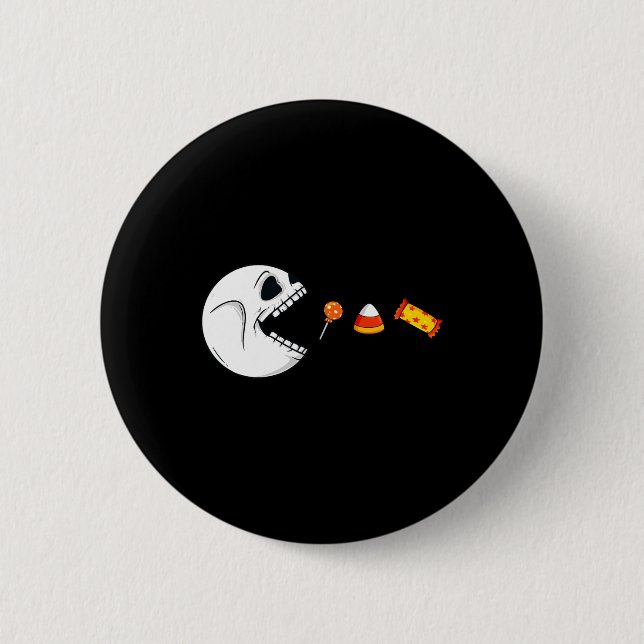 Halloween Skeleton isst Candy Fun Boys Mädchen Kin Button (Vorderseite)