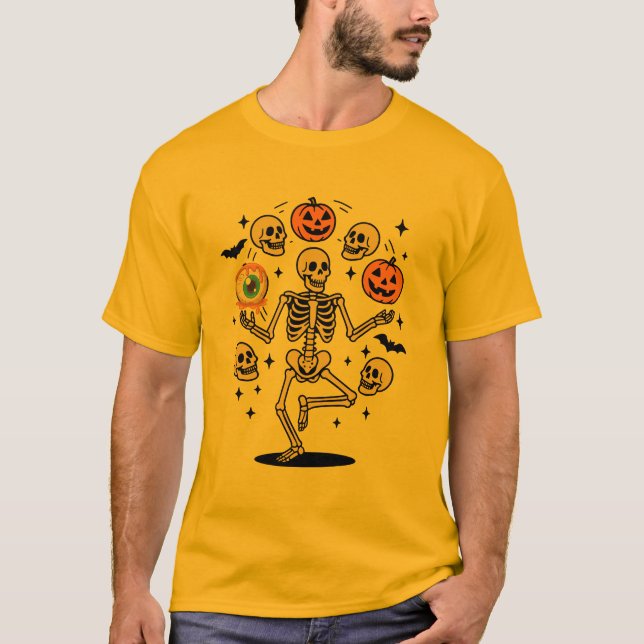 Halloween Skeleton Juggling Pumpkins Skulls T-Shirt (Vorderseite)