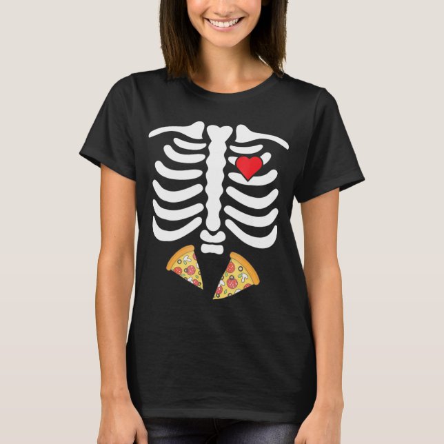 Halloween Skeleton Junk Food Bly Pizza T Shirt (Vorderseite)