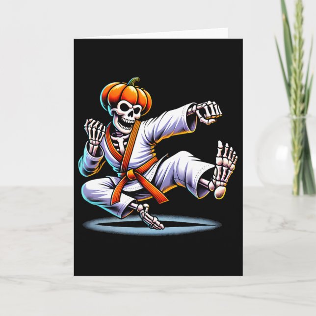 Halloween Skeleton Karate Karte (Vorderseite)