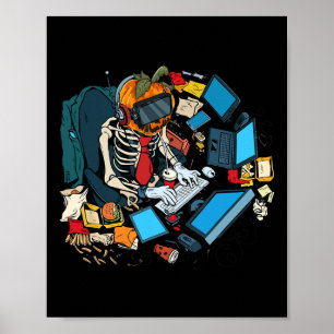 Halloween Skeleton Kürbislaterne Gamer Boys Poster