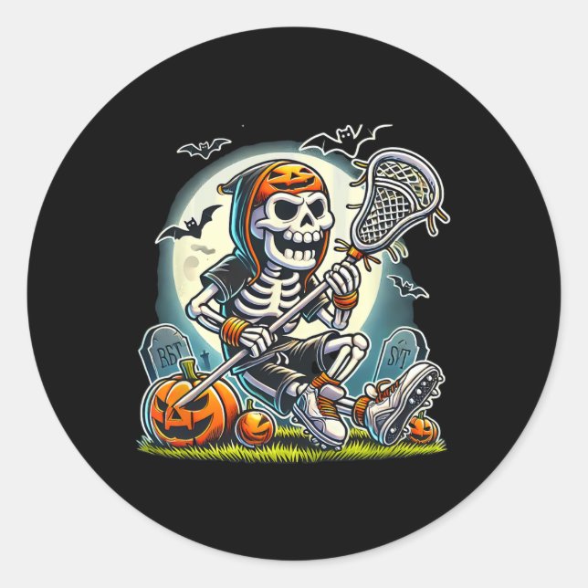 Halloween Skeleton Lacrosse Runder Aufkleber (Vorderseite)