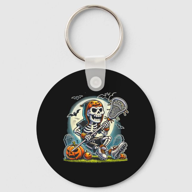 Halloween Skeleton Lacrosse Schlüsselanhänger (Vorderseite)