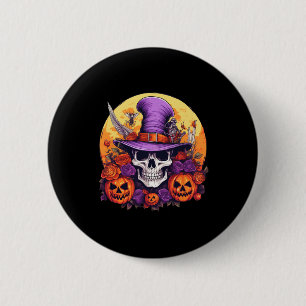 Halloween Skeleton Lila Hat Orange Belt Floral B Button