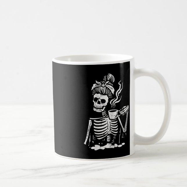 Halloween Skeleton Messy Bun Coffee Funny Costume Kaffeetasse (Rechts)