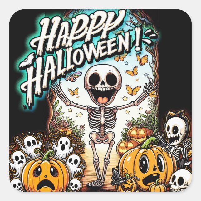 Halloween Skeleton no1 Classic Square Stickers (Vorderseite)