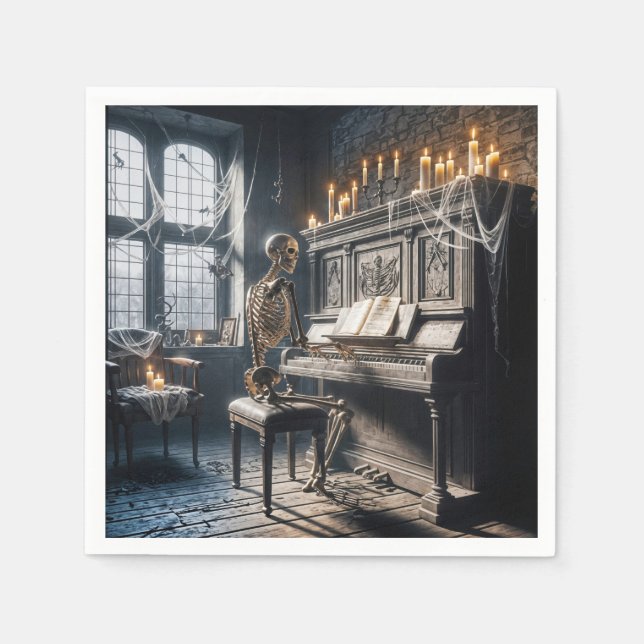 Halloween Skeleton Pianist Serviette (Vorderseite)