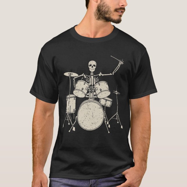 Halloween Skeleton Playing Drum Funny Drums Gesche T-Shirt (Vorderseite)