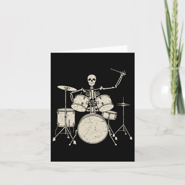 Halloween Skeleton Playing Drum Niedlich Funny Dru Karte (Vorderseite)