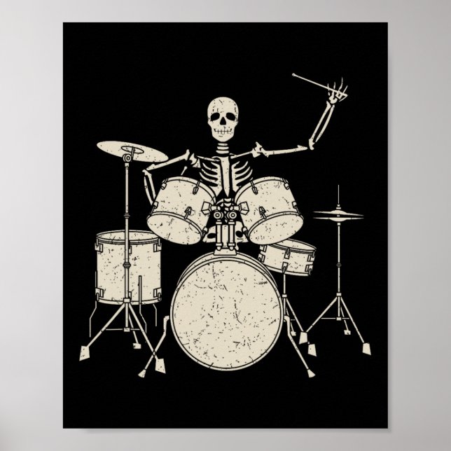 Halloween Skeleton Playing Drum Niedlich Funny Dru Poster (Vorne)