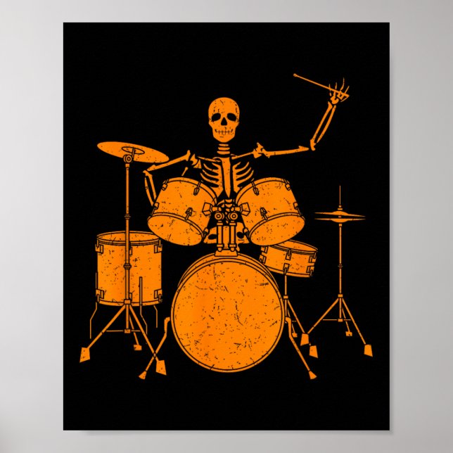 Halloween Skeleton Playing Drum Niedlich Funny Dru Poster (Vorne)