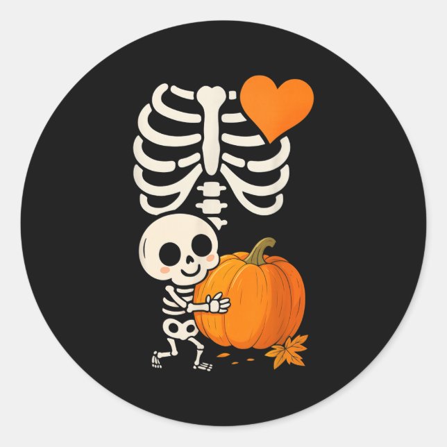 Halloween Skeleton Pregnancy Announcement Soky Mom Runder Aufkleber (Vorderseite)