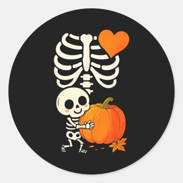 Halloween Skeleton Pregnancy Announcement Soky Mom Runder Aufkleber (Vorderseite)