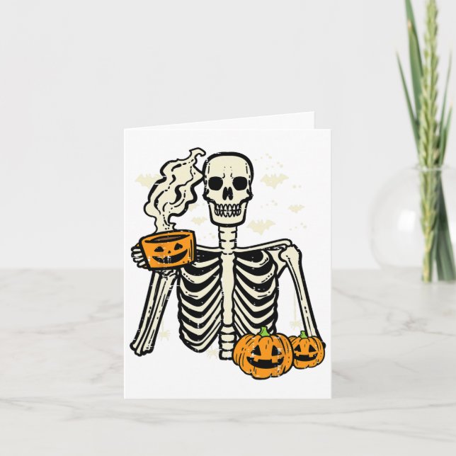 Halloween Skeleton Pumpkin Fall Kaffee Kostüm Karte (Vorderseite)