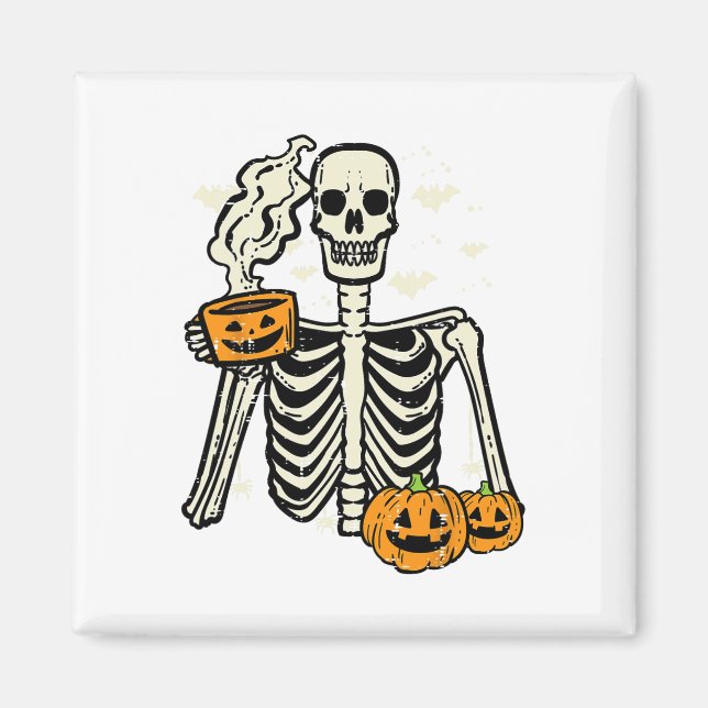 Halloween Skeleton Pumpkin Fall Kaffee Kostüm Magnet (Vorne)