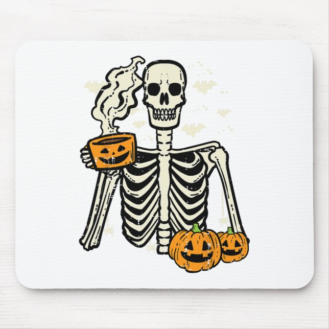 Halloween Skeleton Pumpkin Fall Kaffee Kostüm Mousepad (Vorne)