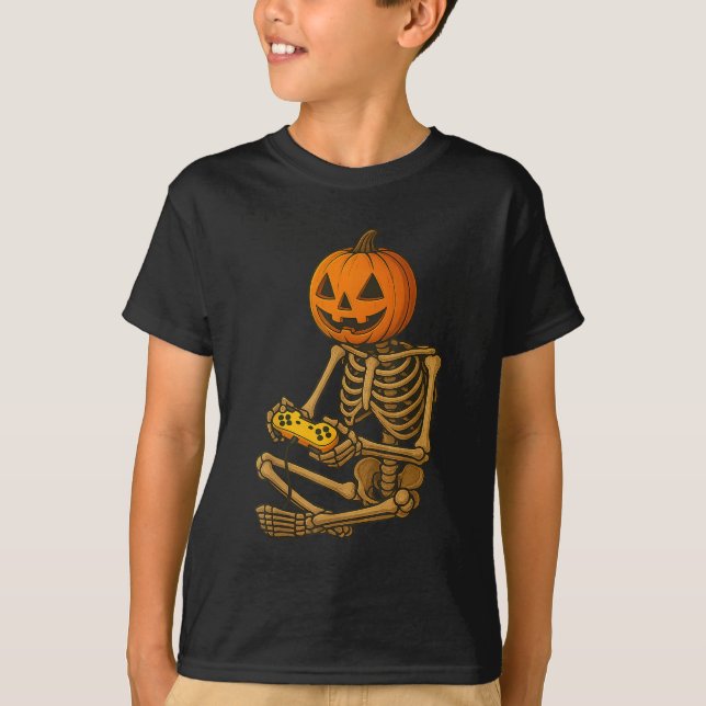Halloween Skeleton Pumpkin Gamer Video Gaming Men  T-Shirt (Vorderseite)