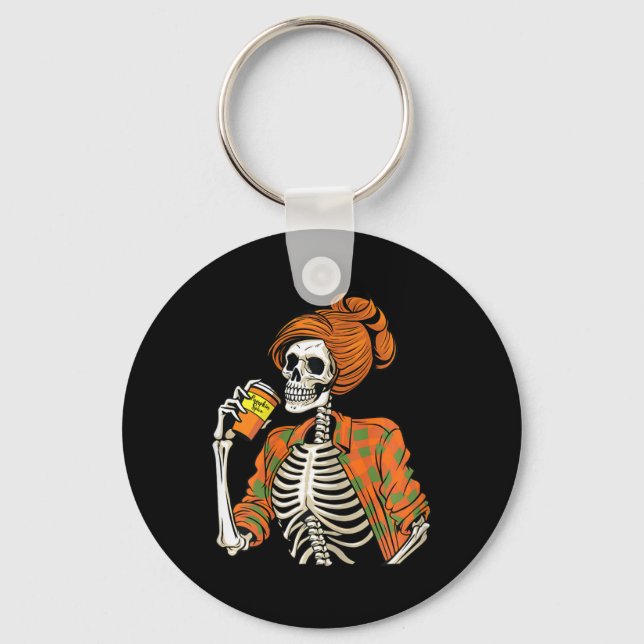 Halloween Skeleton Pumpkin Spice Latte Schlüsselanhänger (Vorderseite)