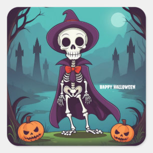 Halloween Skeleton Quadratischer Aufkleber