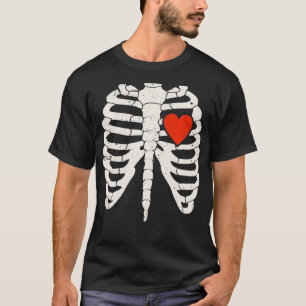 Halloween Skeleton Rib Case Red Heart Anatomie Kos T-Shirt