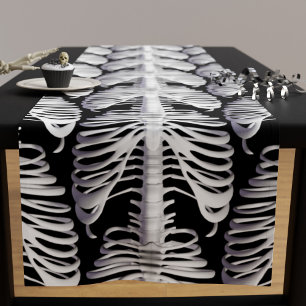 Halloween Skeleton Rib käfig Muster Spooky Black Kurzer Tischläufer