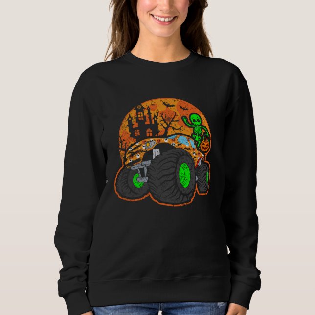 Halloween Skeleton Riding Monster Truck Sweatshirt (Vorderseite)