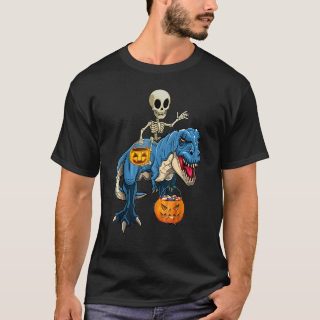 Halloween Skeleton Riding Mummy Dinosaur Rex Pump T-Shirt (Vorderseite)