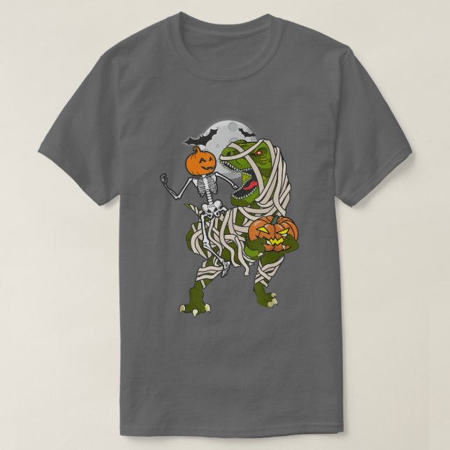 Halloween Skeleton Riding Mummy Dinosaur T Re Pump T-Shirt (Design vorne)
