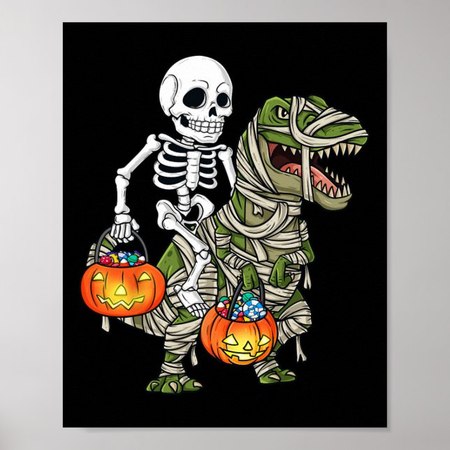 Halloween Skeleton Riding Mummy Dinosaur T Rex Spa Poster (Vorne)