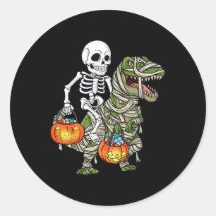 Halloween Skeleton Riding Mummy Dinosaur T Rex Spa Runder Aufkleber