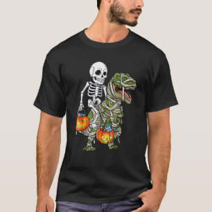 Halloween Skeleton Riding Mummy Dinosaur T Rex Spa T-Shirt
