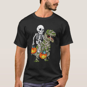 Halloween Skeleton Riding Mummy Dinosaur T Rex Spa T-Shirt