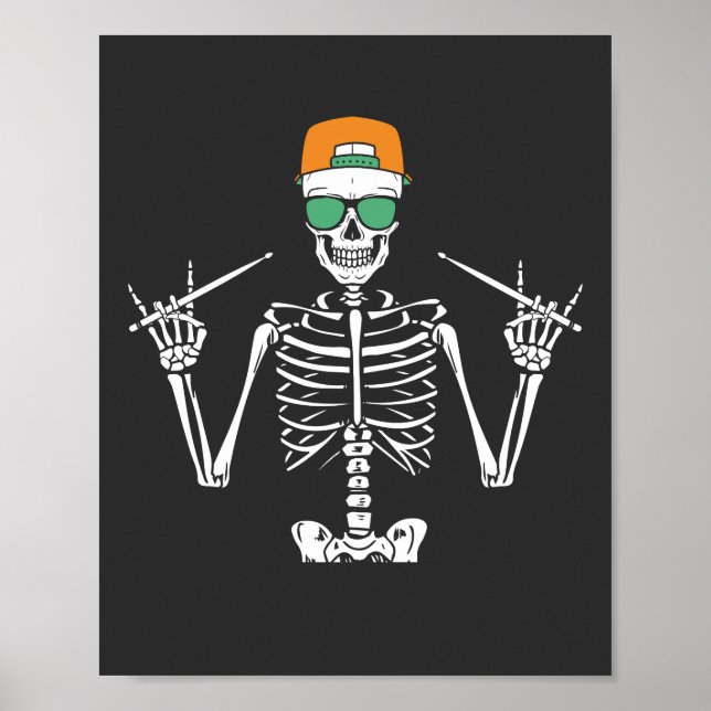 Halloween Skeleton Rock Hand Playing Drums Poster (Vorne)