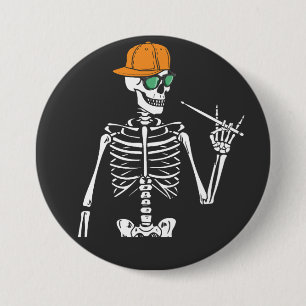 Halloween Skeleton Rock Hand Playing Drums Runde Button