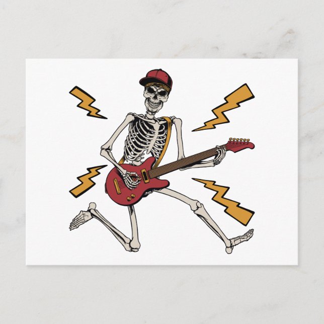 Halloween Skeleton Rock Hand Playing Gitarre Postkarte (Vorderseite)