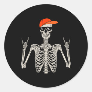 Halloween Skeleton Rock on Hand Skelett Männer Boy Runder Aufkleber