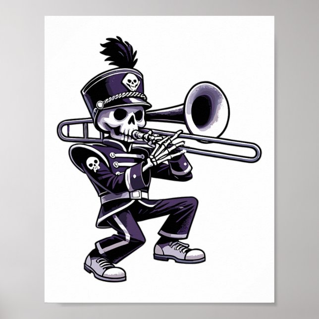 Halloween Skeleton School Marching Band Trombone P Poster (Vorne)