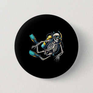 Halloween Skeleton Scuba Diver Button