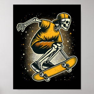 Halloween Skeleton Skater Skateboard Poster