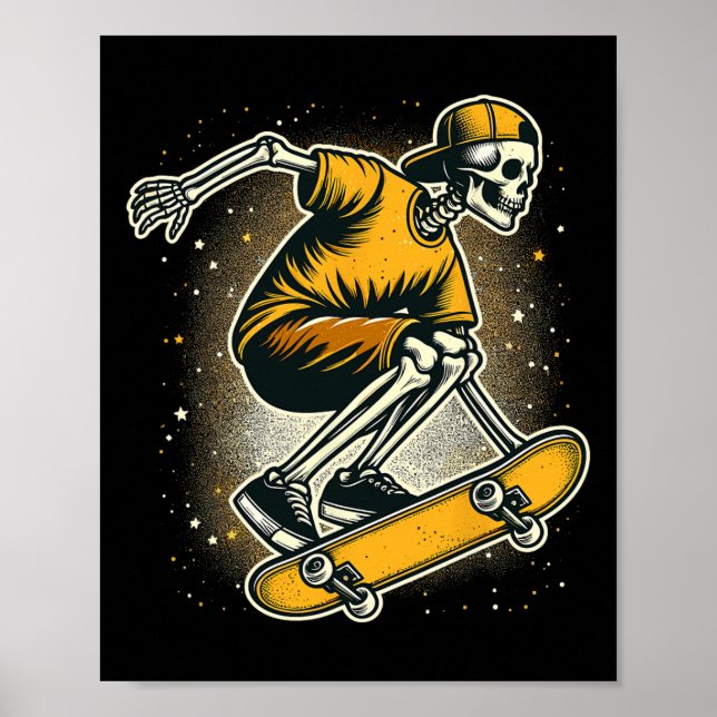 Halloween Skeleton Skater Skateboard Poster (Vorne)