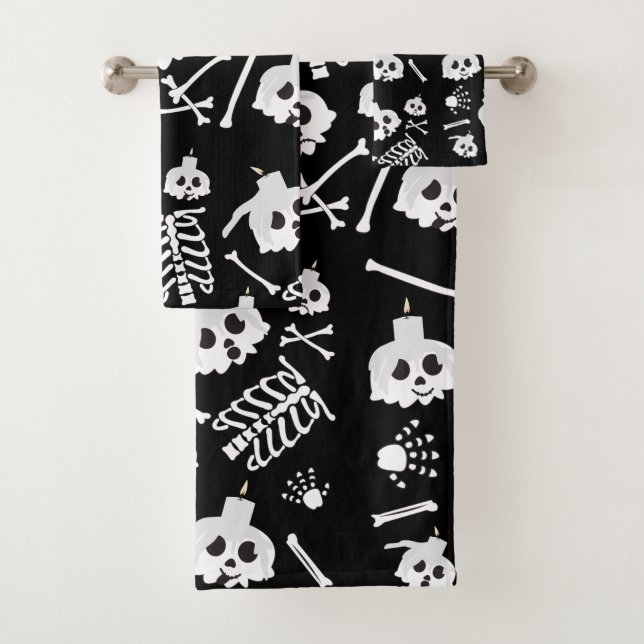 Halloween Skeleton Skull Bones Muster Badhandtuch Set (Insitu)