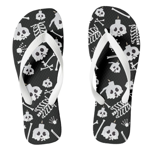Halloween Skeleton Skull Bones Muster Flip Flops (Fußbett)